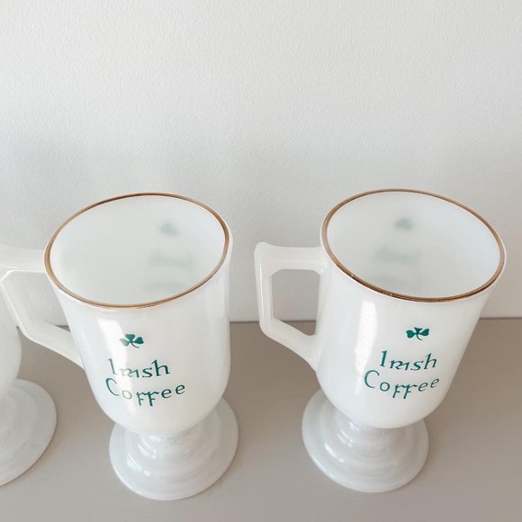 Vintage Milk Glass Irish Coffee Pedestal Mugs Set of 4 - Picture 10 of 12